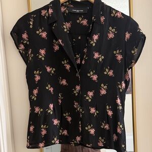 Jones New York Black Top with Pink Floral Design